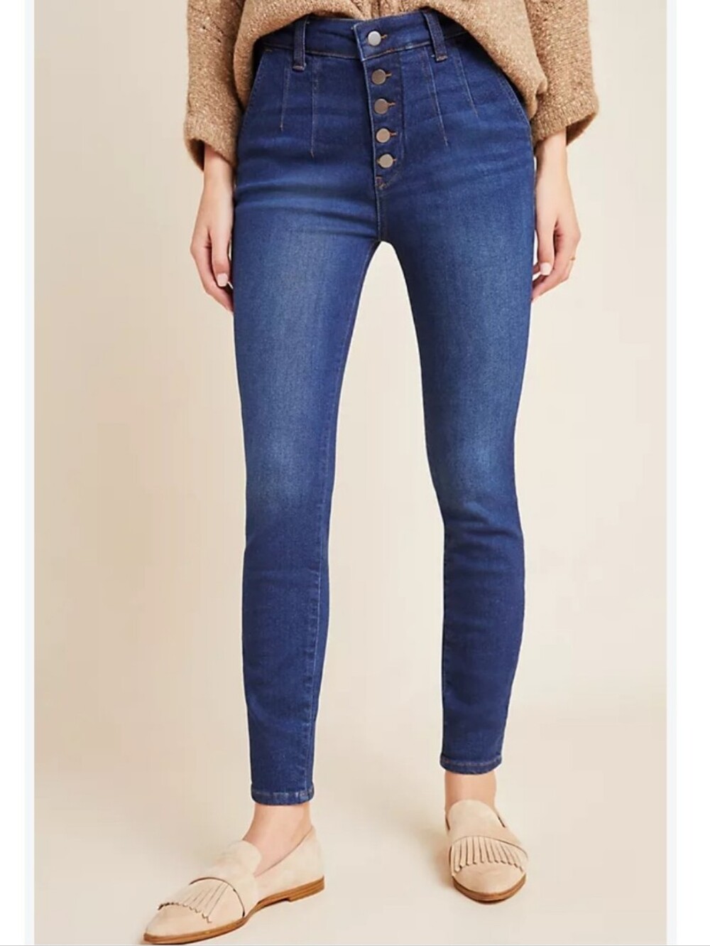 Anthro Pilcro Ultra High-Rise Button Fly Dark Wash Skinny Denim Blue Jeans 27
